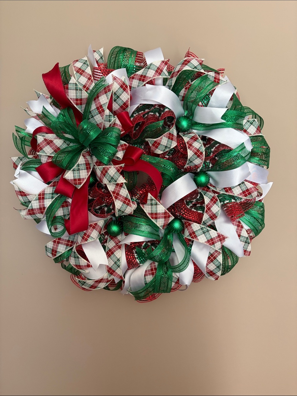 Festive Plaid & Ribbon Holiday Wreath - Red, Green, White
